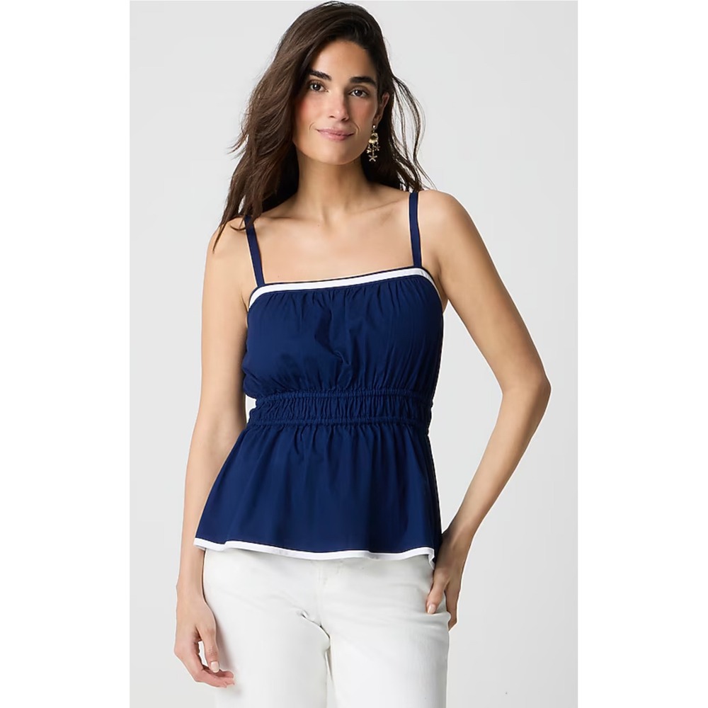 J. Crew Navy Blue White Trim Tank Top Peplum Sleeveless Size 6‎ NWT